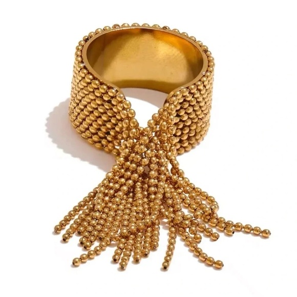 Anthropologie Tassel Gold Stainless Steel Waterproof Resizable Ring - Picture 1 of 16